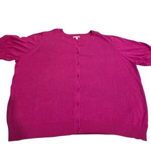 Woman Within 4X 34/36 Pink Short Sleeve Sweater Cowl Neck Cardigan